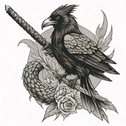 raven with two braids on his forearm dragon with a katana tattoo design idea