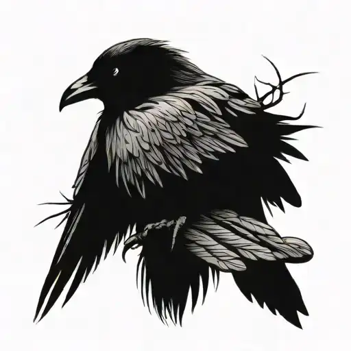 raven with two braids on his forearm tattoo design idea