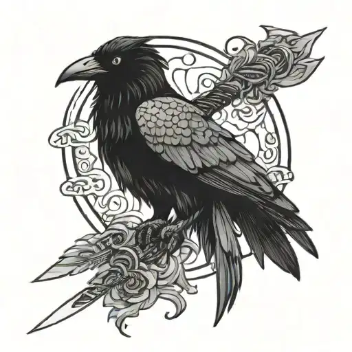 raven with two braids on his forearm dragon with a katana tattoo design idea