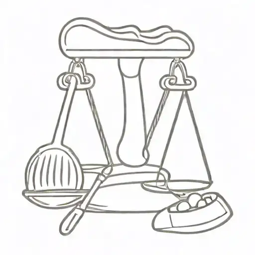 A minimalist design of a scale intertwined with a spatula, representing your balance between managing a business and cooking delicious meals tattoo design idea