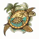 sea turtle and island with  palm trees   tattoo design idea