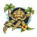 sea turtle and island with  palm trees   tattoo design idea