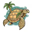sea turtle and island with  palm trees   tattoo design idea