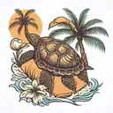 sea turtle swimming away with palm tree  tattoo design idea