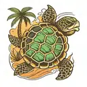 sea turtle swimming away with palm tree  tattoo design idea