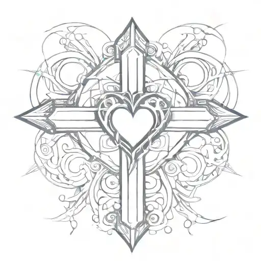 cybersigilism cross, heart shape tattoo design idea