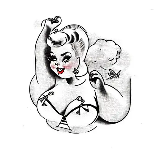 chubby pinup in stockings tattoo design idea
