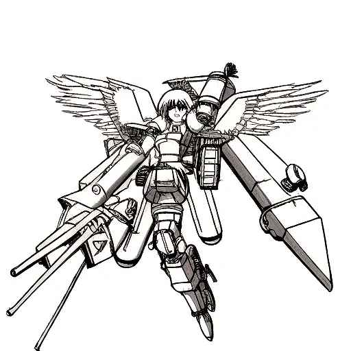 Combat tank and angel wings tattoo design idea