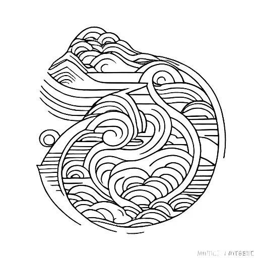 A minimalist tattoo of a beach at sunset with Nichibotsu written in Japanese  tattoo design idea