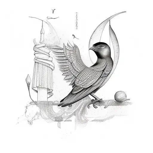 Black and Grey Greek Mythology Bird Tattoo Idea - BlackInk AI