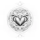 A dotwork tattoo of a heart-shaped infinity symbol with the word 'Amor' incorporated within the design tattoo design idea