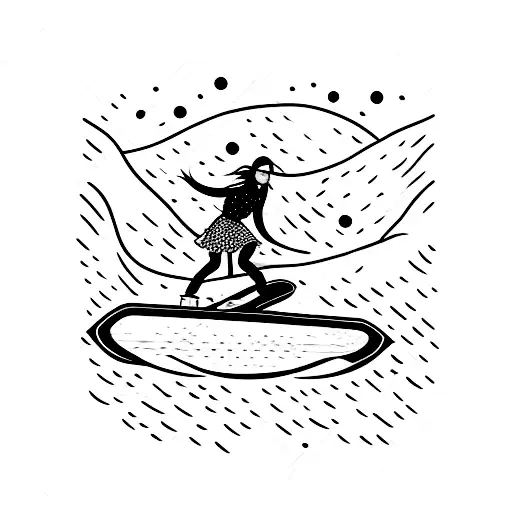 female on a  snowboard tattoo design idea