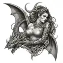 Black And Grey "An Intricate Tattoo Of A Strong Woman With A Dragon Tearing Out Of The Skin , With Elements Of Guns..."  tattoo design idea
