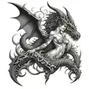 Black And Grey "An Intricate Tattoo Of A Strong Woman With A Dragon Tearing Out Of The Skin , With Elements Of Guns..."  tattoo design idea