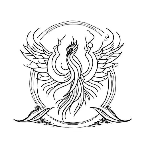 A minimalist tattoo of a mythical creature, like a phoenix or dragon, incorporated into a beautiful nature scene tattoo design idea