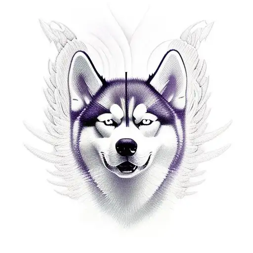 husky made out of fire with wings in futurstic style tattoo design idea