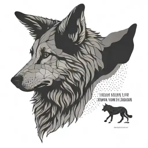A stoic quote from Marcus Aurelius or Socrates intertwined with a minimalist representation of a wolf and Belgian malinois tattoo design idea