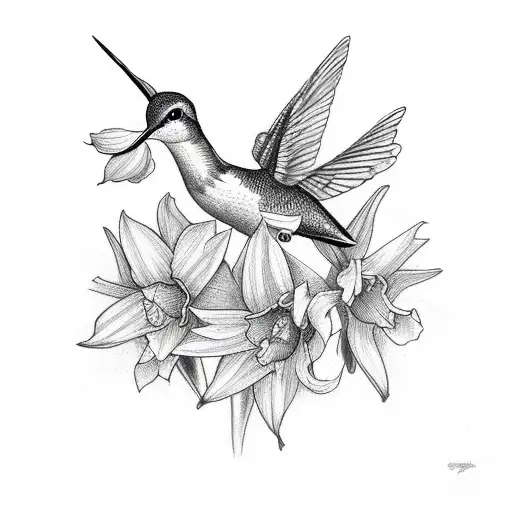 hummingbird, deer, daffodil  tattoo design idea