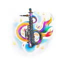 A tattoo of a saxophone surrounded by vibrant flames, symbolizing the client's fiery passion for music tattoo design idea