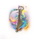 A tattoo of a saxophone surrounded by vibrant flames, symbolizing the client's fiery passion for music tattoo design idea