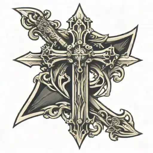 Sword shaped cross witha curve   tattoo design idea