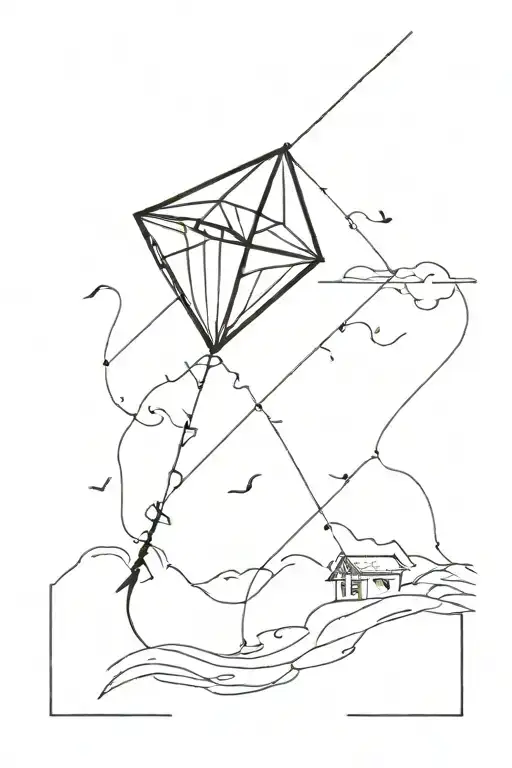 kite with a broken string. kite is flying free tattoo design idea