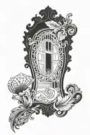 mirror with arabesque and shell frame tattoo design idea