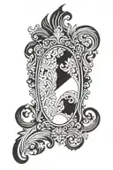 mirror with arabesque and shell frame tattoo design idea