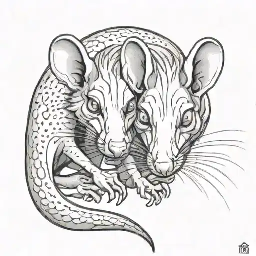 illustrative black and grey tattoo design of a sinister rat with evil eyes and two heads tattoo design idea