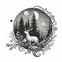moon and stars night forest animals looking up  tattoo design idea