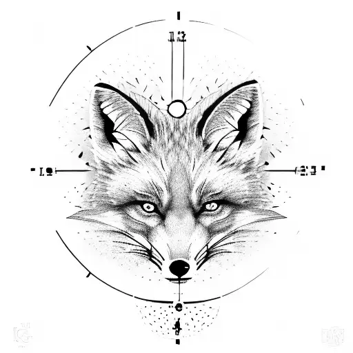 angry fox with clock tattoo design idea
