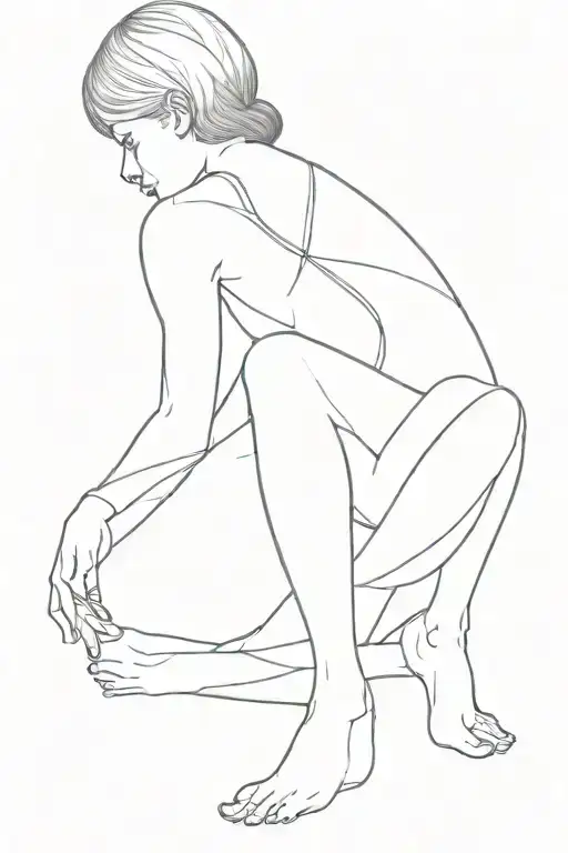 woman squatting seducive over her shoulder  tattoo design idea