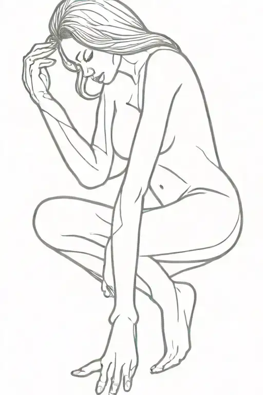 woman squatting seduction tattoo design idea