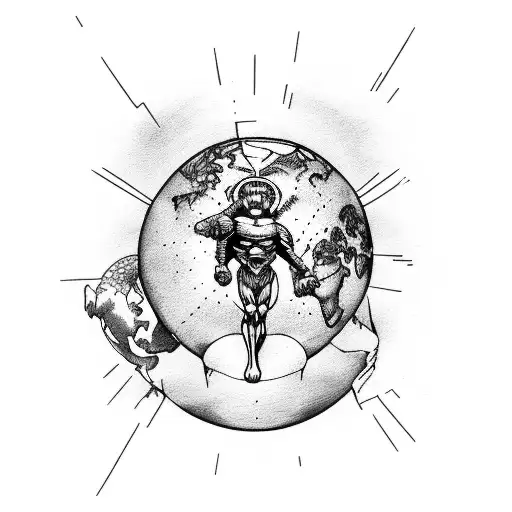 full body titan atlas carrying the world in the ribs tattoo design idea
