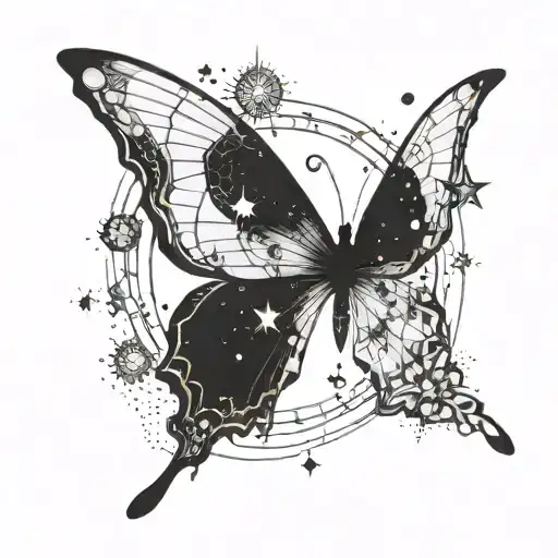 A celestial butterfly constellation with the moon as its center tattoo design idea