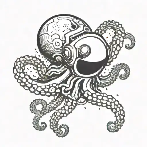 octopus holding with one tentacle astronaut's leg in space  tattoo design idea