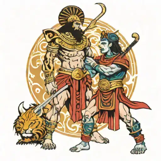 greek god with egyptian god warrior tattoo design idea