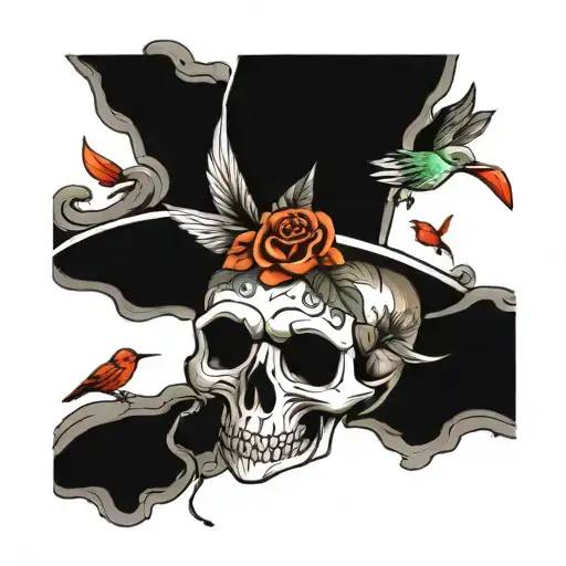 Skull and hummingbird tattoo design idea