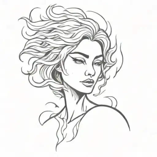 A minimalist tattoo of a goddess emerging from flames, representing transformation and power tattoo design idea