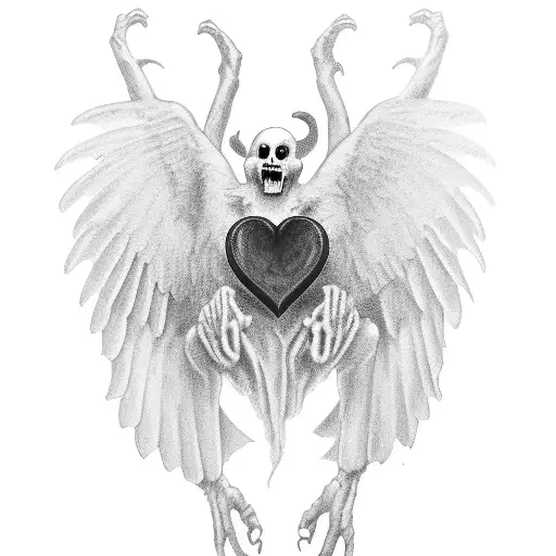 ghost holding a large Polaroid of a red love heart  tattoo design idea