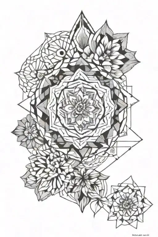 large geometric mandala design incorporating flowers tattoo design idea