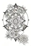 large geometric mandala design incorporating flowers tattoo design idea
