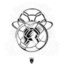 A minimalist tattoo of a soccer ball with the AC Milan logo on it tattoo design idea