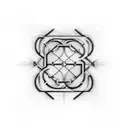 A minimalist representation of a heart-shaped labyrinth with the letter 'J' hidden within its paths tattoo design idea