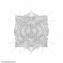 A minimalist representation of a heart-shaped labyrinth with the letter 'J' hidden within its paths tattoo design idea