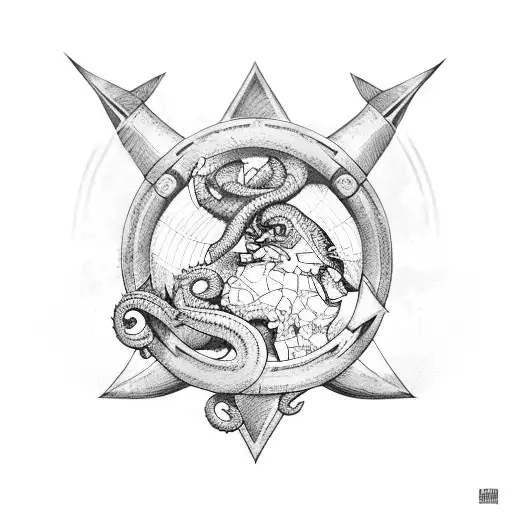 captain, ouroboros, loop, world map, anchor tattoo design idea
