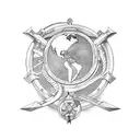 captain, ouroboros, loop, world map, anchor tattoo design idea