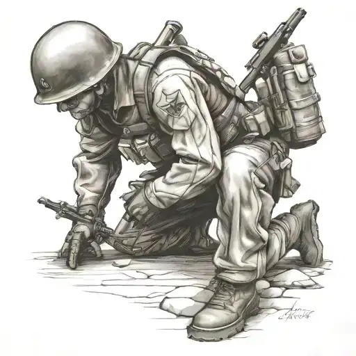 soldier kneeling tattoo design idea
