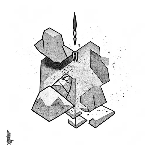 A minimalist tattoo of a geologist holding a rock hammer with rocks and minerals forming the background tattoo design idea