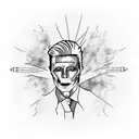 A rocket launch with David Bowie's face at Lazarus blurred in smoke from the rocket. tattoo design idea